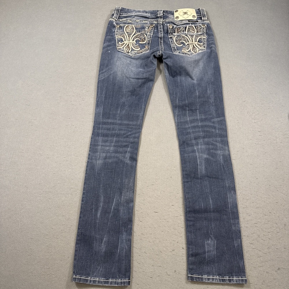Miss Me Straight Leg Women's 26X30Stretch FLEUR DI LIS Embroidered Studded Jeans - Picture 2 of 9
